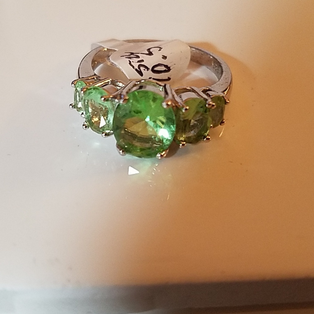 Prasiolate Rhinestone Silver Tone Ring Size 105 12$